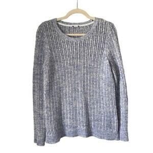 Talbots Women's Blue White Marled Knit Crew Neck Sweater Cotton Size Medium